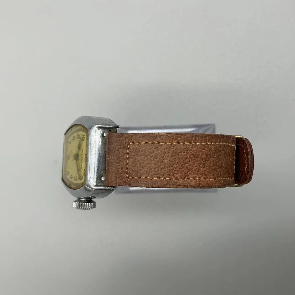 Vintage Time Master Mens Watch 27mm Cream Dial Tonneau Brown Leather Manual USA